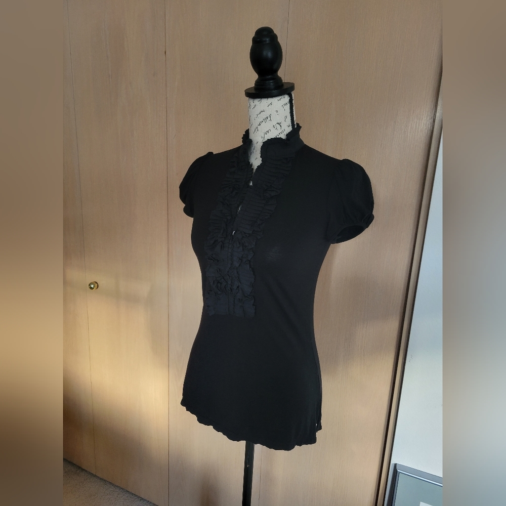 BCBG Ruffled Black Top - size XS